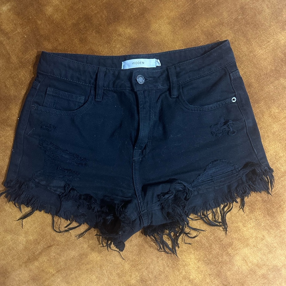 Black denim shorts